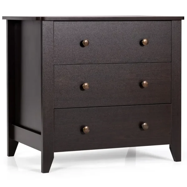 Gymax 3 Drawer Dresser Chest of Drawers Bedside Table for Living Room Bedroom Espresso