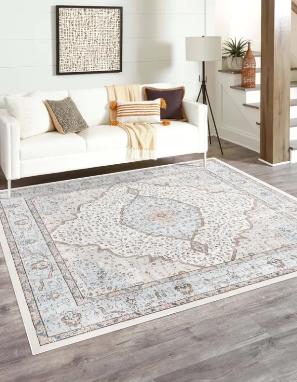 Unique Loom Nyla 12 ft Square Blue Floral Area Rug