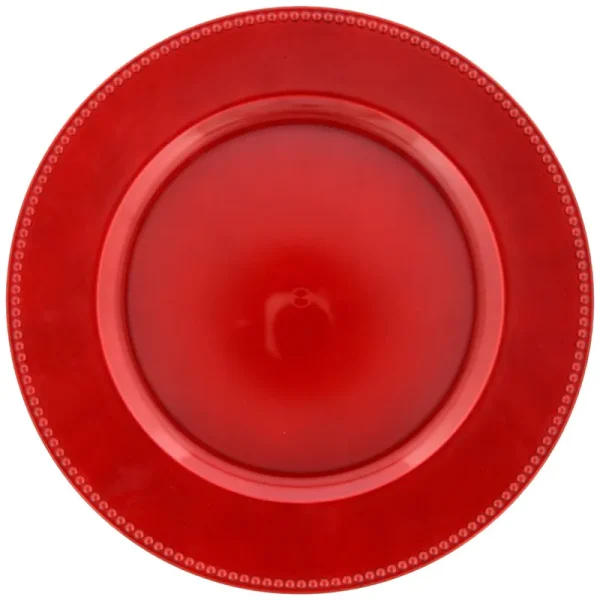 Red Plastic Charger Plates with Beaded Rims, 13-In.