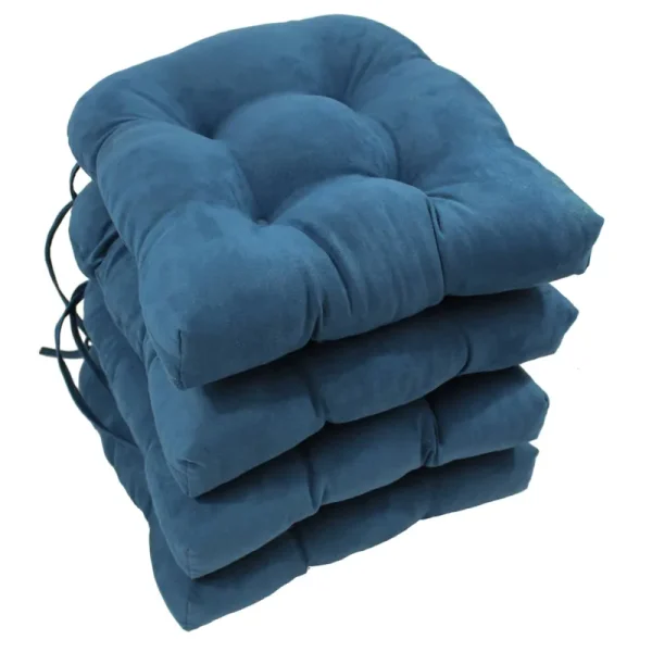 Blazing Needles16-inch U-Shaped MicroSuede Chair Cushions (Set of 4) Indigo