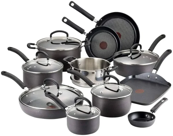 T-Fal Ultimate Hard Anodized Nonstick 17 Piece Cookware Set Black