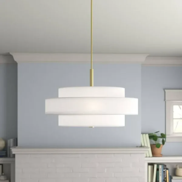 Paquette 5 - Light Shaded Drum Chandelier Andover Mills Shade Color: Off-White, Finish: Satin Brass