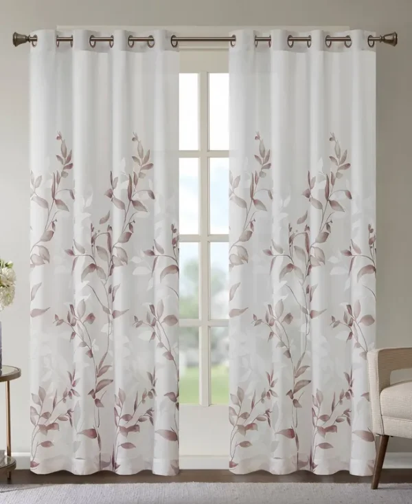 Cecily Burnout Printed Curtain Panel - Mauve - Madison Park