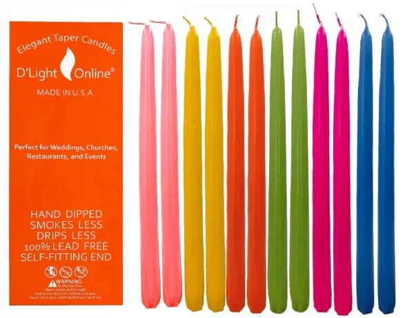 D'light Online Elegant Seasonal Summer Taper Candles Premium Quality- Unscented, Hand-Dipped, Dripless and Smokeless - Set of 12 (10 inch, Carnival)