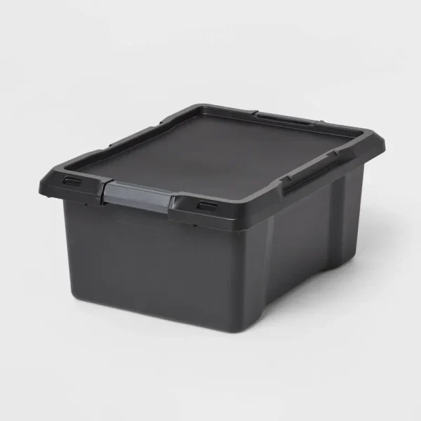 12gal Medium Latching Storage Tote Black - Brightroom