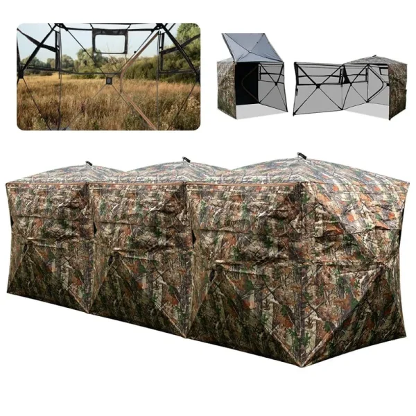 2-6 Person Hunting Blind, Double One-Way See-Through Pop-Up Ground Blind with Silent Slide Windows, 90° Full-Open Door & Carrying Bag for Deer Hunting