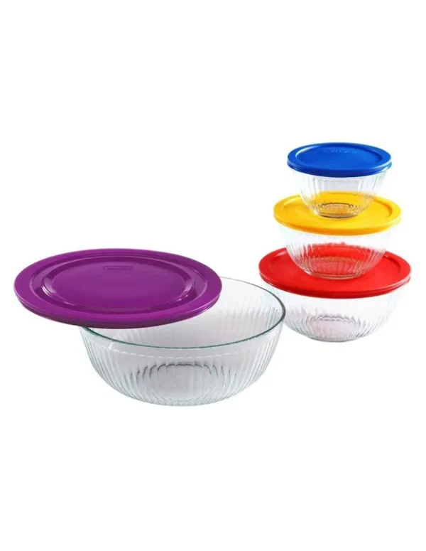 Pyrex Glass Mixing Bowl with Lids, 8 Piece