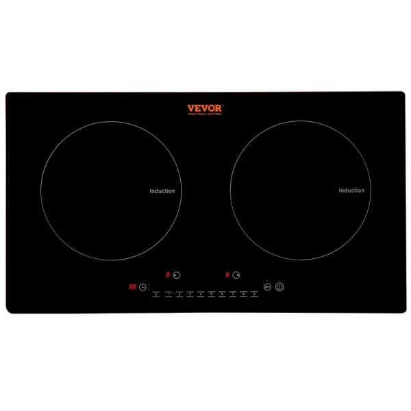 VEVOR Built-In Induction Electric Stove Top 24 inch,2 Horizontal Burners Electric Cooktop,9 Power Levels & Sensor Touch Contro