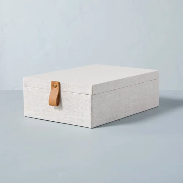 Medium Fabric Storage Box with Faux Leather Accent Cream - Hearth & Hand with Magnolia