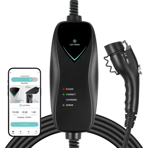Lectron Level 1 J1772 Charger (WiFi Version) - 110V, 15 Amp, NEMA 5 - 15 Plug, 16 Ft Extension Cord - Portable Electric Car Charger for J1772 Evs