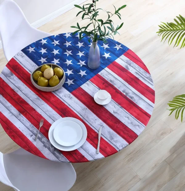 Brielle Home Fabric Printed Table Cover - 48" Round - American Flag