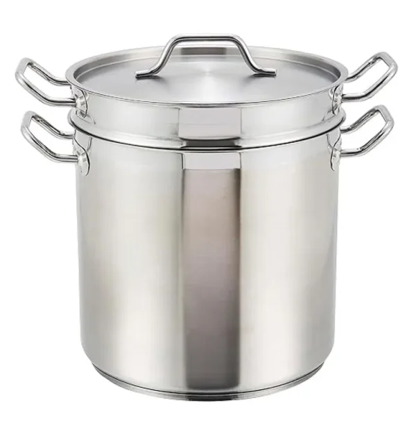 Winware Stainless Steel 8 Quart Double Boiler with Lid - Heavy Duty Encapsulated Bottom - Commercial Grade - Professional Cookware for Melting Chocolate, Sauces & More