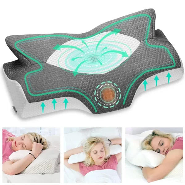 Elviros Cervical Memory Foam Pillow, Contour Pillows for Neck and Shoulder Pain, Ergonomic Orthopedic Sleeping Contoured Support Pillow for Side