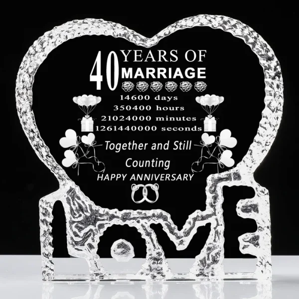 QIANRUNA 40 Year 40th Wedding Anniversary Gift Laser Crystal Heart Marriage Keepsake Decoration for Couple Friends Women Man Mom Dad Pare