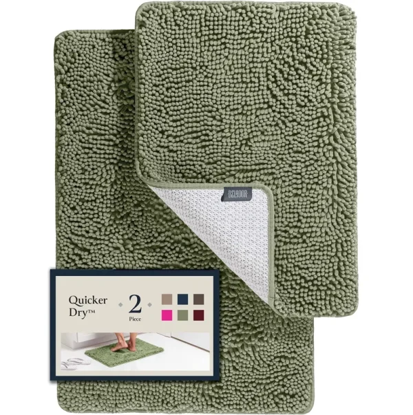 BELADOR 2 Piece Bathroom Rugs Bath Mat Set - Soft Plush Chenille Shower Mats for Bathroom Durable Bath Rug with Rubber Backing Ultra Absorbent Bath RU