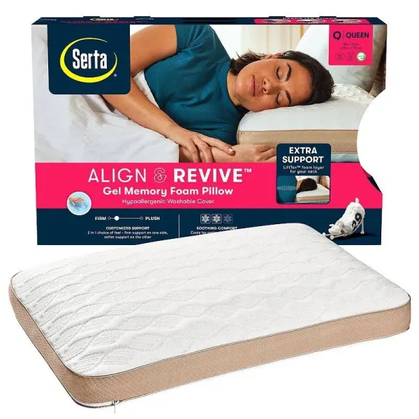 Serta Rest & Revive Gel Memory Foam Pillow, White, King