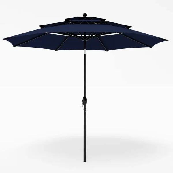 10 ft. Market Patio Umbrella in 3-Layer in Blue with Crank and Tilt