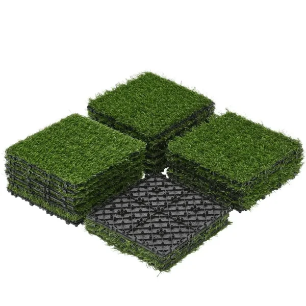 Yaheetech 12''x 12'' 27pcs Artificial Grass Interlocking Turf Tile Indoor/Outdoor Flooring Decor, Green