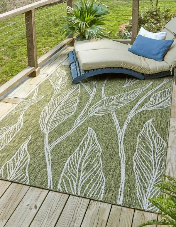 Unique Loom Outdoor Botanical 8x10 Green Area Rug Indoor Outdoor Rug
