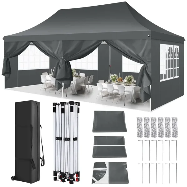 SANOPY 10' x 20' Outdoor Canopy Tent EZ Pop Up Canopy Party Tent Outdoor Event Instant Tent Gazebo with 6 Removable Sidewalls & Carry Bag for Camping