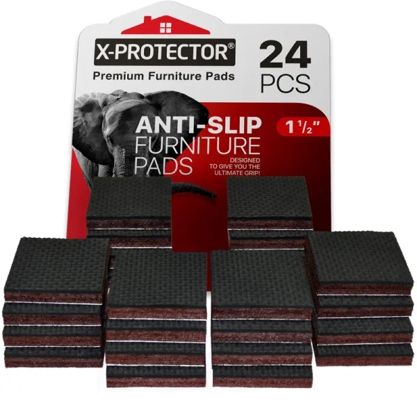 Non Slip Furniture Pads X-Protector - Premium 24 Pcs 1 12" Furniture Pad Best Furniture Grippers - Rubber Feet - Furniture Floor