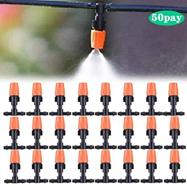 Dceyaor Three-Way Atomizing Nozzle, Adjustable Garden Irrigation Nozzle, Garden/Roof Cooling Nozzle, Greenhouse Vegetable Irrigation(50 Sets)