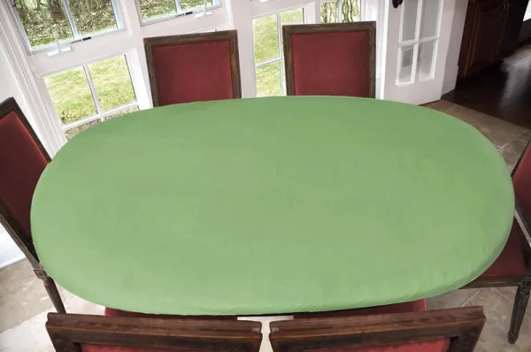Covers for The Home Deluxe Elastic Edged Flannel Backed Vinyl Fitted Table Cover - Basketweave (Green) Pattern - Oblong/Oval - Fits Tables Up to 48"