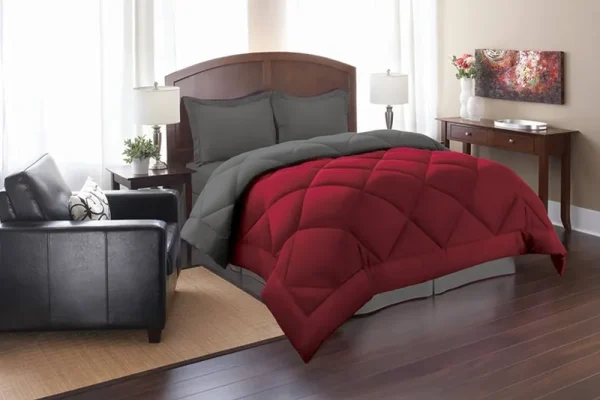 Elegant Comfort Goose Down Alternative Reversible 3-Piece Comforter Set- Full/Queen- Red/Gray
