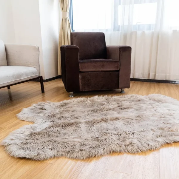 Ultra Soft Faux Sheepskin Fur Shag Rug Light Brown 4' x 6' Sheepskin