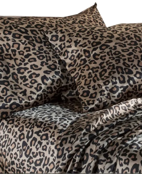 Elite Home Luxury Satin Sheet Set - Leopard - Twin