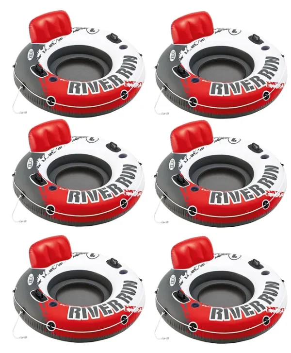 Intex Red River Run 1 Fire Edition Sport Lounge, Inflatable Water Float, 53" Diameter 6 Pack