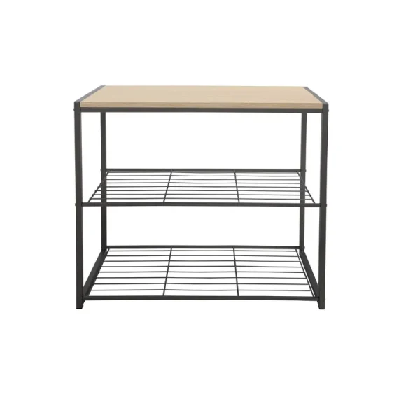3 Tier Shoe Rack Black Metal with Natural Wood - Brightroom