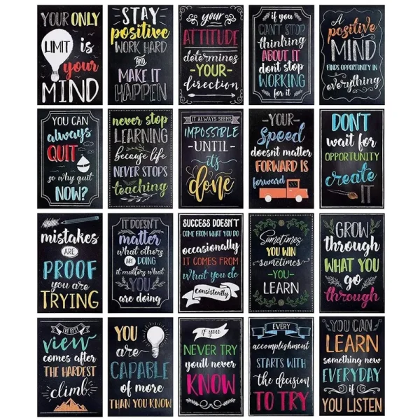 Juvale 20-Pack Motivational & Inspirational Quotes Posters for Teachers, Classroom & Office, 13 x 19 Inches