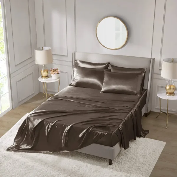 Satin Chocolate King 6 Piece Sheet Set