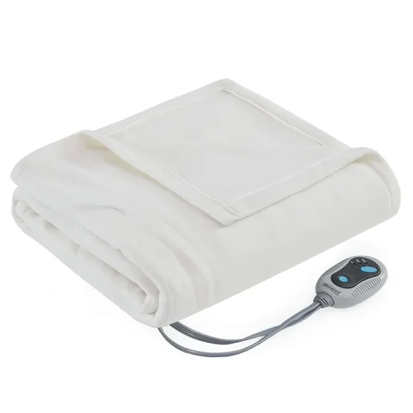 Beautyrest Fleece Electric Blanket Heated Throw Wrap Super Soft Hypoallergenic with Auto Shutoff-3-Setting Controller, 50 x 60 in, Ivory