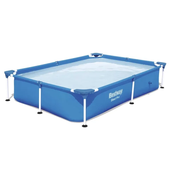 Bestway Steel Pro 87 x 59 x 17 inch Rectangular Frame Above Ground Swimming Pool, Blue