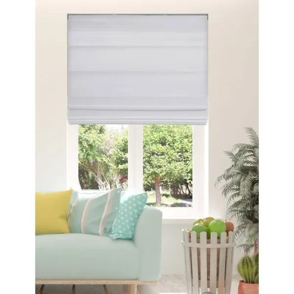 Arlo Blinds White Light Filtering Cordless Fabric Roman Shades - 24"W x 72"H