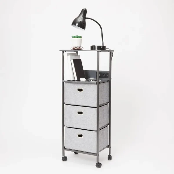 Dormify Sutton Charging 3- Drawer Cart on Wheels - Grey - Each