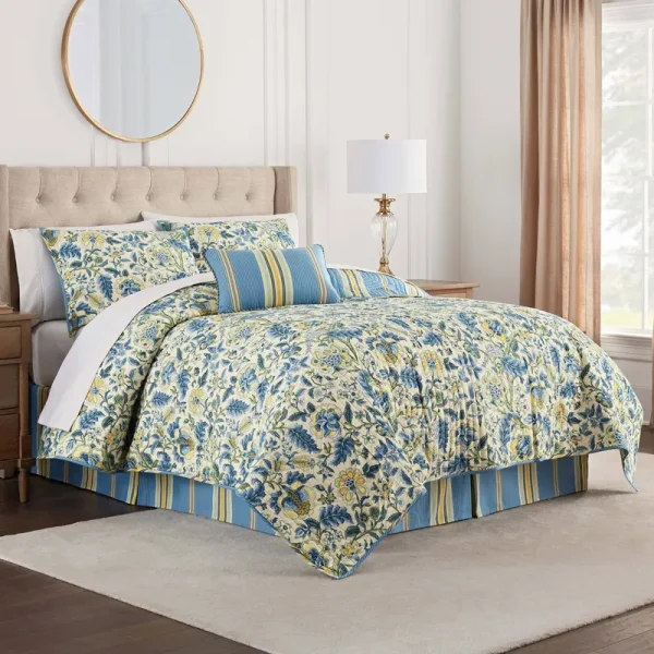 Waverly Imperial Dress 4 Piece Quilt Set, King - Porcelain