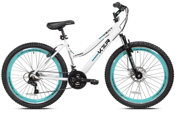 Bicycle 26 In. KZR Mountain Women's Bike. White and Teal Rim