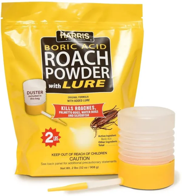 Harris Boric Acid Roach and Silverfish Killer Powder w/Lure, Powder Duster Included in The Bag (32oz)