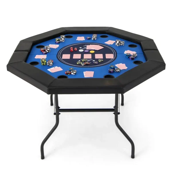 Costway 48" Foldable Poker Table for 8 Players Portable Blackjack Texas Hold'Em Table Blue