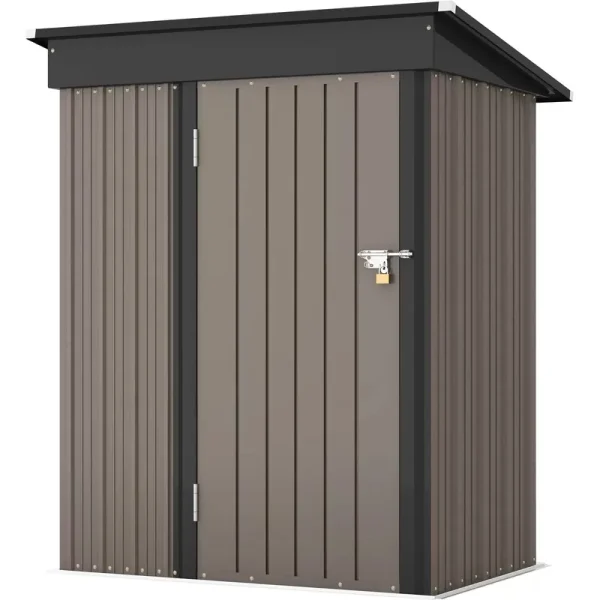 Patiowell 5 ft x 3 ft Galvanized Steel Storage Shed for Backyard and Garden - Durable and Secure with Sloping Roof and Lockable Door in Brown