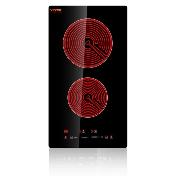 VEVOR 20 x 11.6 in. Built in Electric Stove Top with 2 Burners 240V Glass Radiant Cooktop with Sensor Touch Control