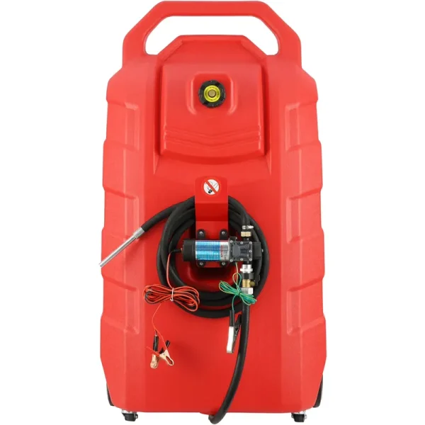 KFFKFF Fuel Carrier, 32 Gallon, Mobile Fuel Storage Unit on - Wheels, Equipped with 12V DC Transfer Pump, Gasoline Diesel Fuel Holder with 8.2 Ft Hose, Flow Rate 7 L/Min, Suitable for Trucks, Boats