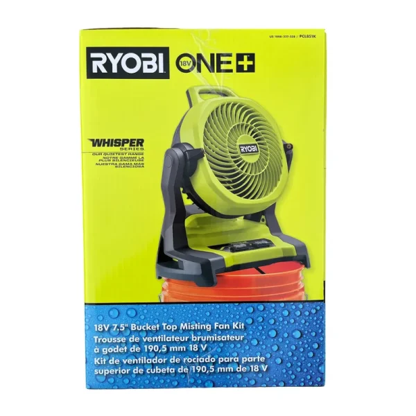 One+ 18V Cordless 7-1/2 in. Bucket Top Misting Fan Kit with 1.5 Ah Battery and Charger