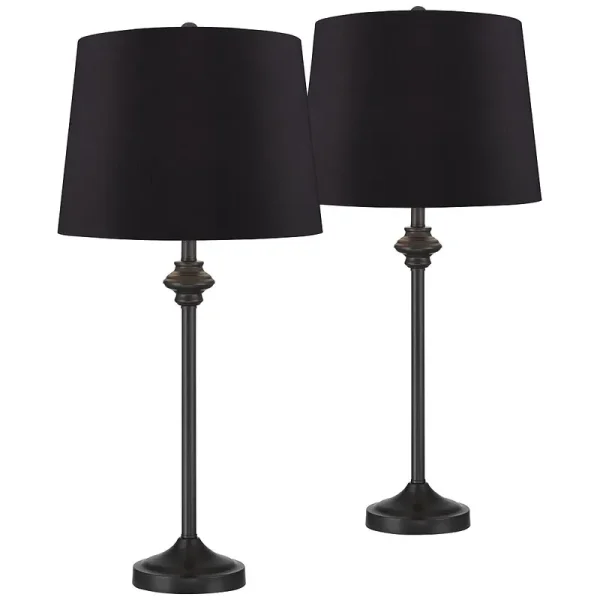 360 Lighting Lynn Modern Country Cottage Buffet Table Lamps 26" Tall Set of 2 Black Metal Faux Silk Drum Shade for Bedroom Living Room Bedside