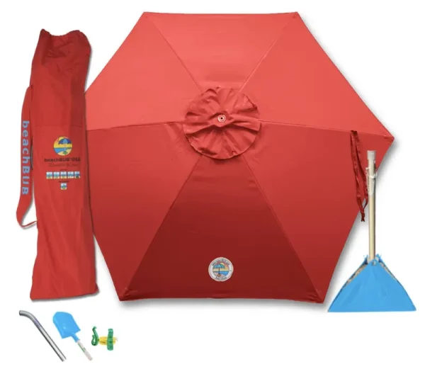 BEACHBUB All-in-One Sunbrella Fabric Beach Umbrella System - Aruba Blue