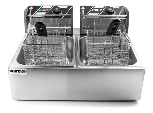 KapscoMoto HOM-014 Commercial Deep Fryer Electric Countertop Dual Tank Basket - Stainless Steel