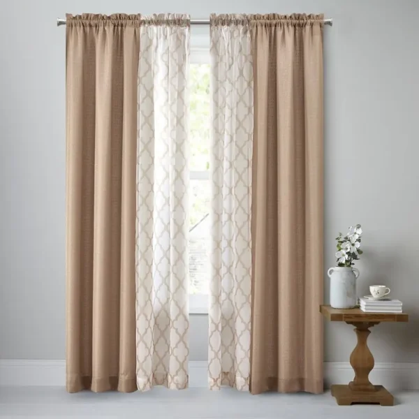 Mainstays Luna Curtain Panel, 4 Piece Set, Size: 27.5 inch X 84 inch, Beige